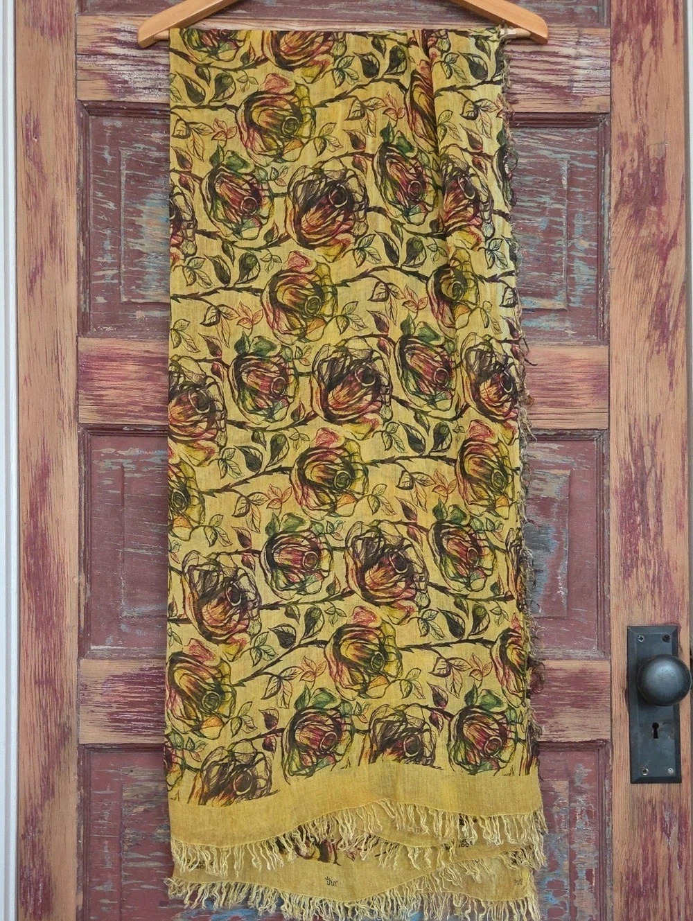Foulard Lightweight Goldenrod Bamboo Scarf, Earthy Floral Theme, 73"